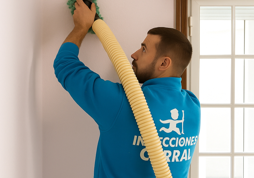 Un técnico de Inyecciones Carral inyectando Supafil en una vivienda.